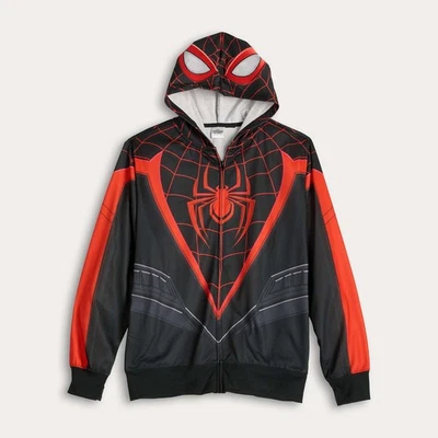 Mens Miles Morales Spiderman Hoodie Mask Cosplay Halloween Costume S M L XL XXL - Image 1 of 4