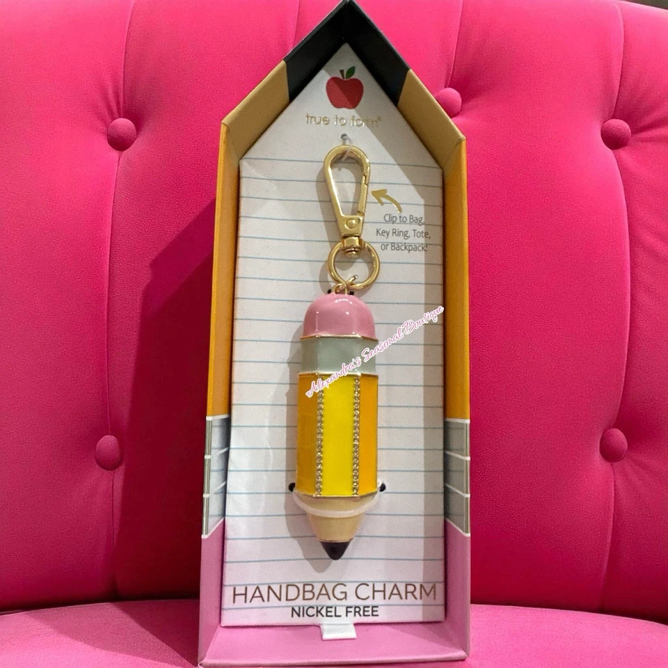 True To Form LÁPIZ GRUESO Tono Dorado Piedras de Vidrio Bolso de Maestro Dije/Llavero Nuevo Foto 1 de 4