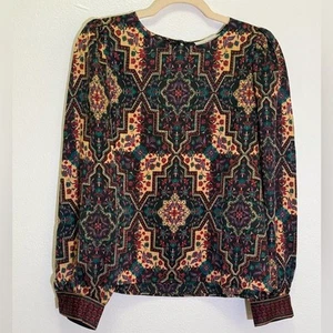Loft - Multicolor Floral Geometric Bell Long Sleeve Blouse Top - size S (NWT) - Picture 1 of 8