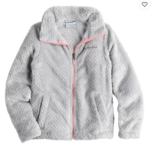 COLUMBIA Light Gray w/Pink Zipper FIRESIDE SHERPA FLEECE JACKET Girls M 10-12 - Picture 1 of 4