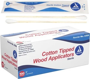 Dynarex 6-Inch Sterile Cotton Tipped Applicators - Single-Use Wooden Cotton... - Picture 1 of 7