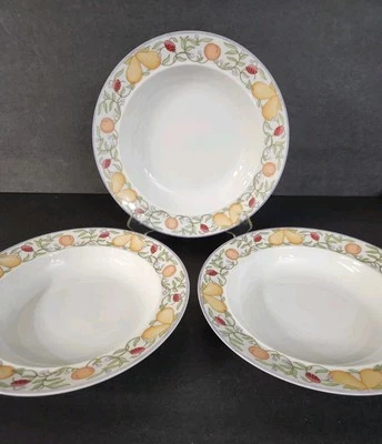 Dansk FIANCE FRUITS Rim Soup Bowls Set of 3 Retired Pattern  - Image 1 of 4