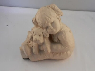 LITTLE GIRL LOVING A PUPPY FIGURE 4 1/2" TALL MADE IN MEXICO IN 1987  - Image 1 of 4