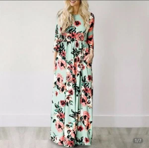Women Summer Floral Print Maxi Dress Beach Dress Women + Free Gift - Picture 1 of 3