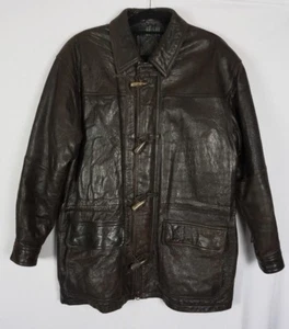 VTG Field Gear Flannel Lined Brown Leather Toggle Zip Coat Jacket Sz Medium - Picture 1 of 5