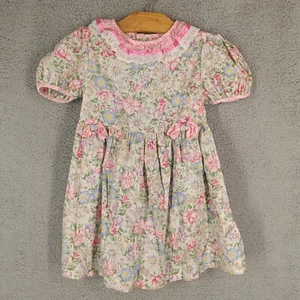 Vintage Roanna Size 6 Floral Dress Girls Pink Blue Puff Sleeve Party Cute - Picture 1 of 8