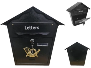 LARGE OUTDOOR METAL LOCKABLE LETTER POST BOX MAILBOX WALL MOUNTED SECURE MAIL - Picture 1 of 3