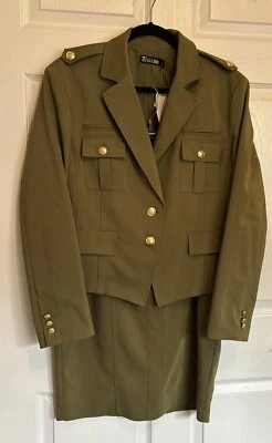 New York Co 7th Ave Olive Green Suit Military Style Gold Buttons Size 18 $129 - Image 1 of 4