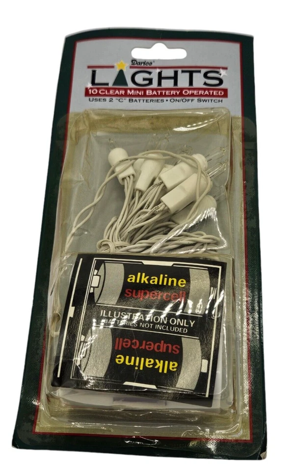 Vintage Darice 10 Clear Mini Battery Operated Christmas Light Lights Set 1 Box - Image 1 of 3