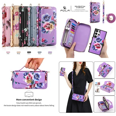 Printed Flower Lady Woman Crossbody Wallet Phone Case Cover For Samsung S25-S22 - Image 1 of 4