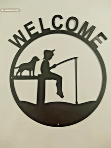 Emebellecedor Mural Pescador Perro de Metal Original Atractivo para Piso & Casa - Imagen 1 de 1