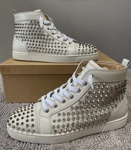 Christian Louboutin Blanco Latte Plata Louis Zapatillas Planas Punta de Becerro Talla 10.5 - Imagen 1 de 17