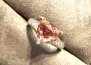 NEW Platinum Trillion Pink Tourmaline Diamond Alternative Engagement Ring - Picture 1 of 7