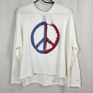Mia & Tess Sweater Pullover Damen Medium bemalt Peace Zeichen rot weiß blau - Bild 1 von 13