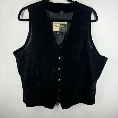 Vtg Wrangler Black Suede Leather Vest Sz XL Men’s Biker Western Country - Image 1 of 4