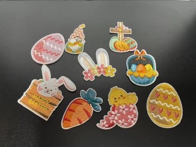 Easter IronOn Patch Set Bunny Chick Eggs Carrot Basket Applique Embroidery 2sets - Image 1 of 4