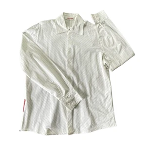 Prada LS Button Up Shirt Mens XL White Stripes Red Tab Rayon Spandex Blend Italy - Picture 1 of 10