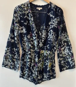 Cotton Candy Blue Floral Romper Jumpsuit Lace Trim Boho Festival Womens S - Picture 1 of 4