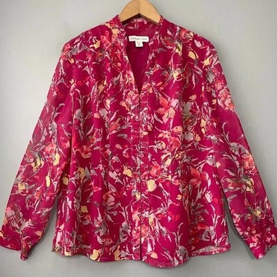 Coldwater Creek Size PM Petite Medium Floral Chiffon Semi Sheer Blouse Romantic - Image 1 of 4