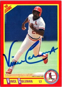Vince Coleman signierte Baseballkarte (St. Louis Cardinals) 1990 Ergebnis #260 - Bild 1 von 1