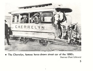 Coche de calle Cherrelyn dibujado por caballos Denver 1890s Colorado 4" x 3,2" de colección Mag Recorte - Imagen 1 de 1