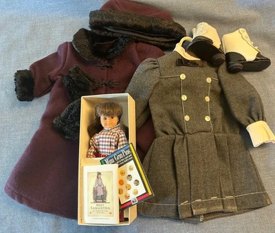 Lot American Girl Samantha Flannel School Dress Mini Doll Sugar Plum Coat Shoes - Image 1 of 4