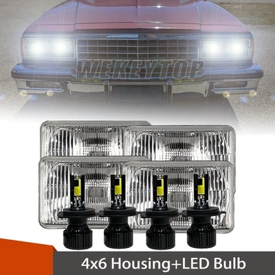 4pcs 4X6 LED Headlight Housing Hi/Lo H4 For 1977 1978-1986 Chevrolet Caprice Foto 1 de 4
