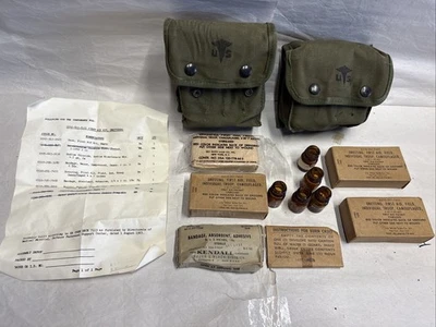 2 件越南战争美国军队 JUNGLE First AID 套件携带口袋带原始内容 1965 — 第 1/4 张图片