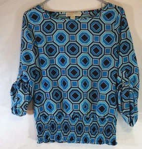 Michael michael kors womens top blue size Small geometric print retro funky - Picture 1 of 12