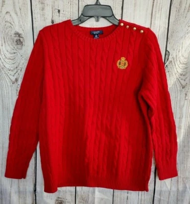 Chaps | Suéter rojo tejido con cable con detalles de botones dorados e insignia/cresta para mujer 1X Foto 1 de 4