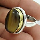 Gift For Her Natural Tiger's Eye Solitaire Tribal Ring Size 7.5 925 Silver S3
