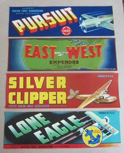 Lot of 4 Old Vintage 1930's-1940's - AIRPLANE - AVIATION - Grape Crate LABELS  - Picture 1 of 1