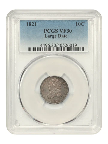 1821 10c PCGS VF30 (Large Date) Cover