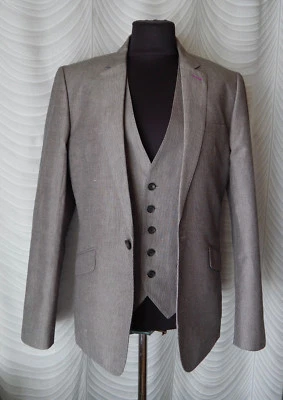 Conjunto Blazer y Chaleco Ted Baker Para Hombre Gris Algodón Lino Talla 3/38R Traje Chaqueta Foto 1 de 4