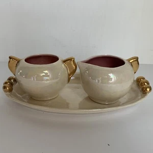 De colección MCM Art Deco 3 Piezas Opalescente Lustre Té Crema y Azúcar con Bandeja - Imagen 1 de 13