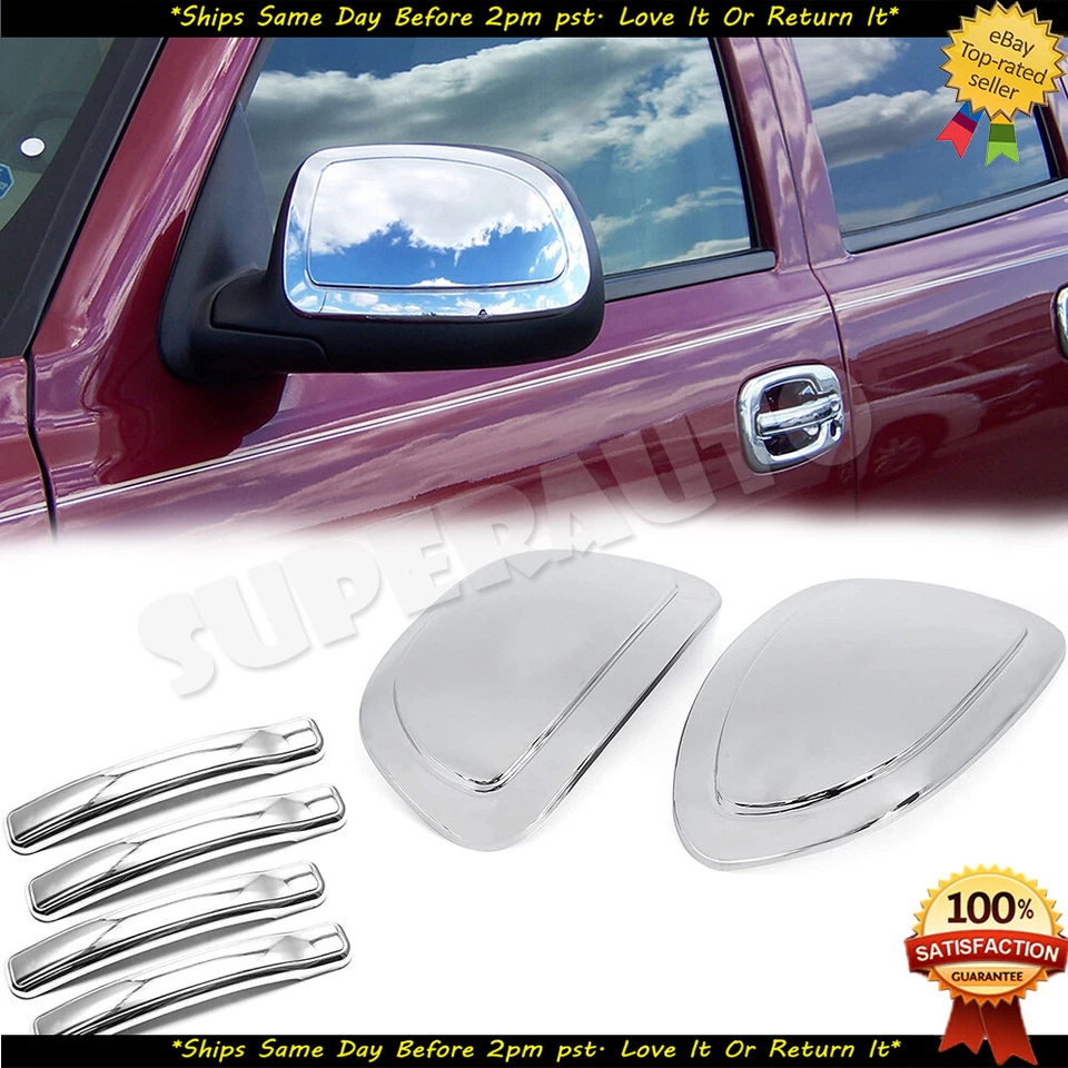 Se adapta a Chevy Silverado Sierra 99-06 2 piezas espejo cromado + cubierta superpuesta de mango Tahoe Foto 1 de 4