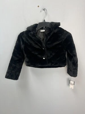 Chaqueta Suéter Knit Works Negra Imitación Piel Abotonada Niñas Talla XXL 4/5 Bolsillos Foto 1 de 4