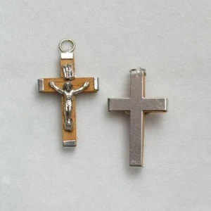 Crucifix, 35mm Metal Backed Light Wood Pendant, Quality Made in Itay - Picture 1 of 2