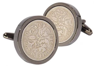 1962 Sixpence Coins Set in Gun Metal Mens 60 Years Gift by CUFFLINKS DIRECT - Picture 1 of 6