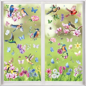 9 Fogli Adesivi per Finestre Primavera Fiori Uccelli Vetrofanie Adesivi Vetro De - Foto 1 di 12