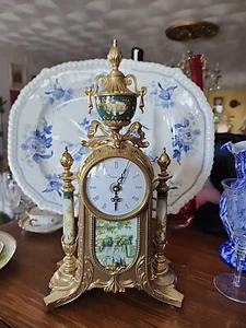 16.1/4"  Vintage 'Imperial' Italian Clock Brass Porcelain Garden Scenes Signed  - Picture 1 of 16