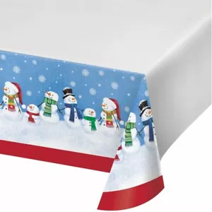 Mantel de plástico muñeco de nieve sonriente 1 quilate 54 x 102 impresión de bordes - Imagen 1 de 3