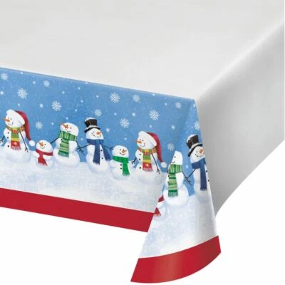 Smiling Snowman Plastic Tablecover 1 Ct 54 x 102 Border Print - Image 1 of 3