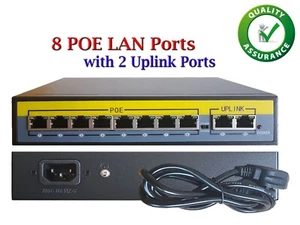 PoE Switch 8 Channel Ethernet 10/100 Mbps Network 10 PORT Hub For CCTV IP NVR - Picture 1 of 13