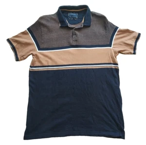Denim & Flower Ricky Singh Men's Medium Polo Shirt Striped Mocha Blue White - Picture 1 of 6