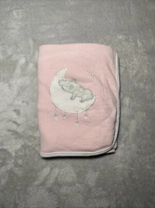 Forever Baby Pink Blanket Moon Star Thermal Waffle White Trim Receiving Lovey - Picture 1 of 4