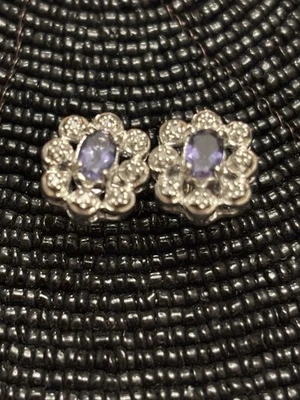 0.94 Ct Natural Diamond Iolite Sterling Silver Designer Earrings MSRP $1,219 - Image 1 of 2