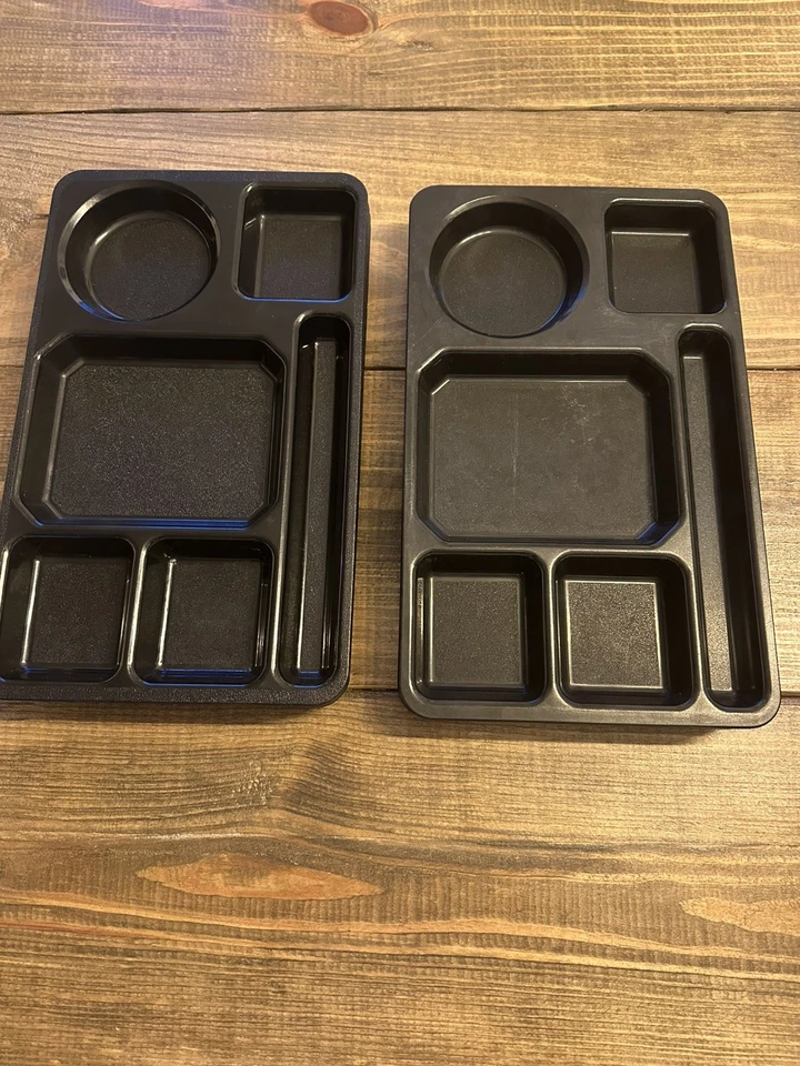 School Lunch Trays (8pc) Vintage 6 Compartment Black Cafeteria Daycare Divided  - Image 1 of 4