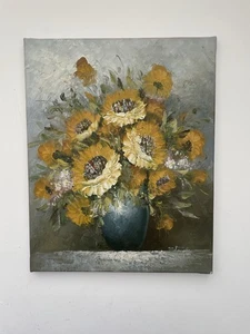 Pintura al óleo original de crisantemo floral bodegón firmada (40 cm X 50 cm) - Imagen 1 de 10
