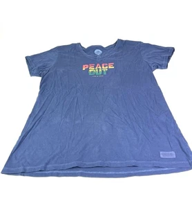 Life Is Good Nature Outdoors Peace Out 100% Cotton Crusher Tee Blue Women's L - Picture 1 of 8
